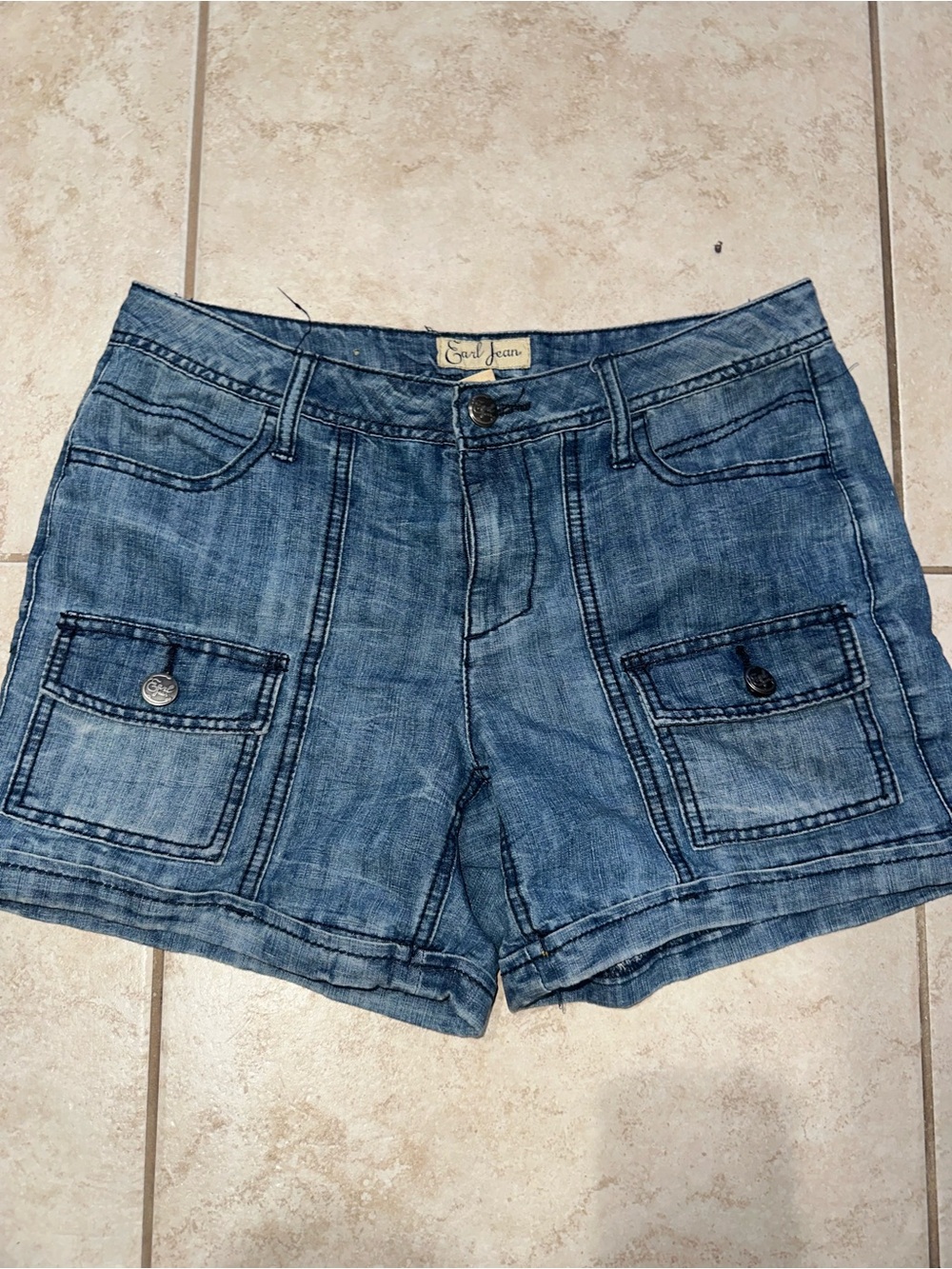 Earl Jean Women’s Cargo Denim Shorts Size 6 Medium Wash Y2K